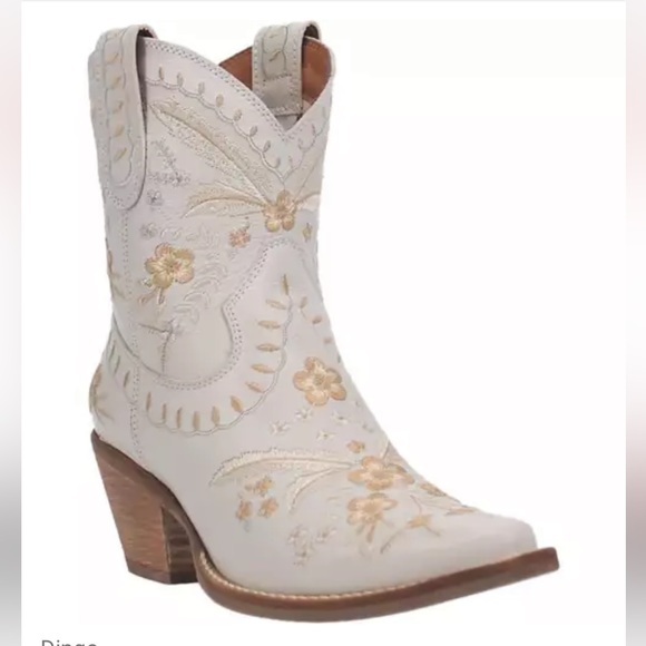 - Dingo western cowboy ankle boot white with embroidered flowers wedding b… - Picture 1 of 5